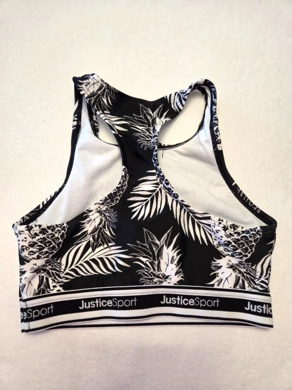 Justice Sport Girls Pineapple Sports Bra Black White Size Small 7/8